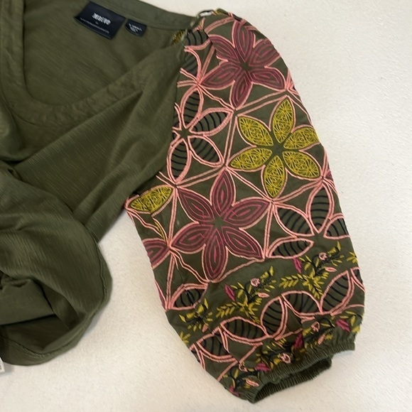 Maeve by Anthropologie Bridey Floral Embroidered Puff Sleeve Boho Green Top XS - Picture 9 of 9